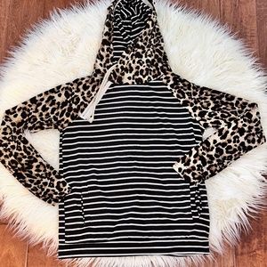 leopard print double hooded sweatshirt